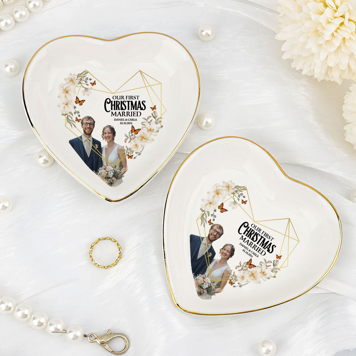 Our First Christmas Married - Personalized Heart Shaped Jewelry Dish DSSHSCRDHLPA2445T
