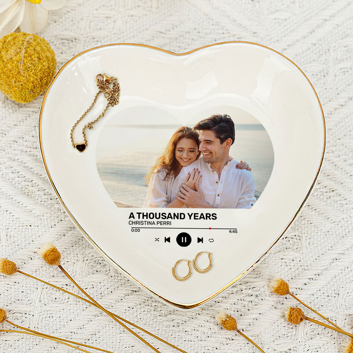 Our Favorite Love Song - Personalized Heart Shaped Jewelry Dish DSSHSCRDHLN2449M
