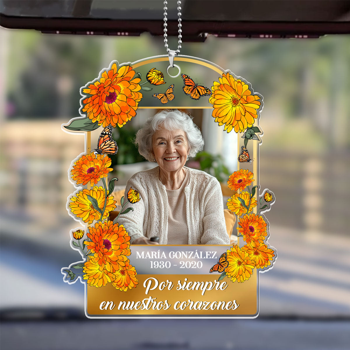 Por Siempre En Nuestros Corazones - Personalized Custom Car Ornament DSUPCHOHLN2534T