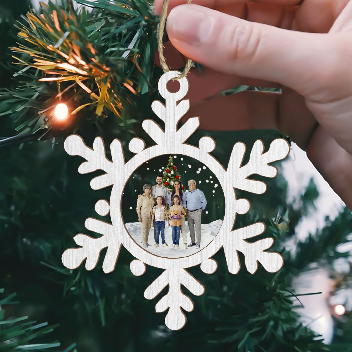 Family Photo Snowflake - Personalized Wood & Acrylic Ornament DSWAOHLN2029L