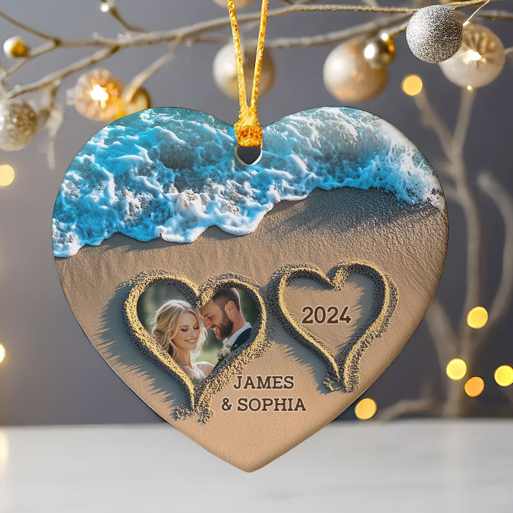 The Year We Became Mr & Mrs - Personalized Heart Shaped Ceramic Ornament DSHCOHLN2392TA