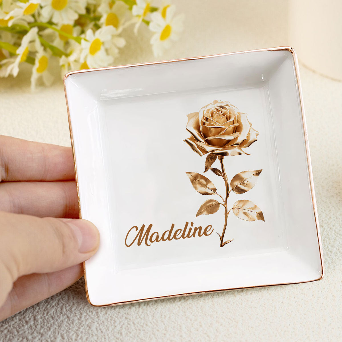 Gold Birth Month Flower - Personalized Jewelry Dish DSJDHLN2500D