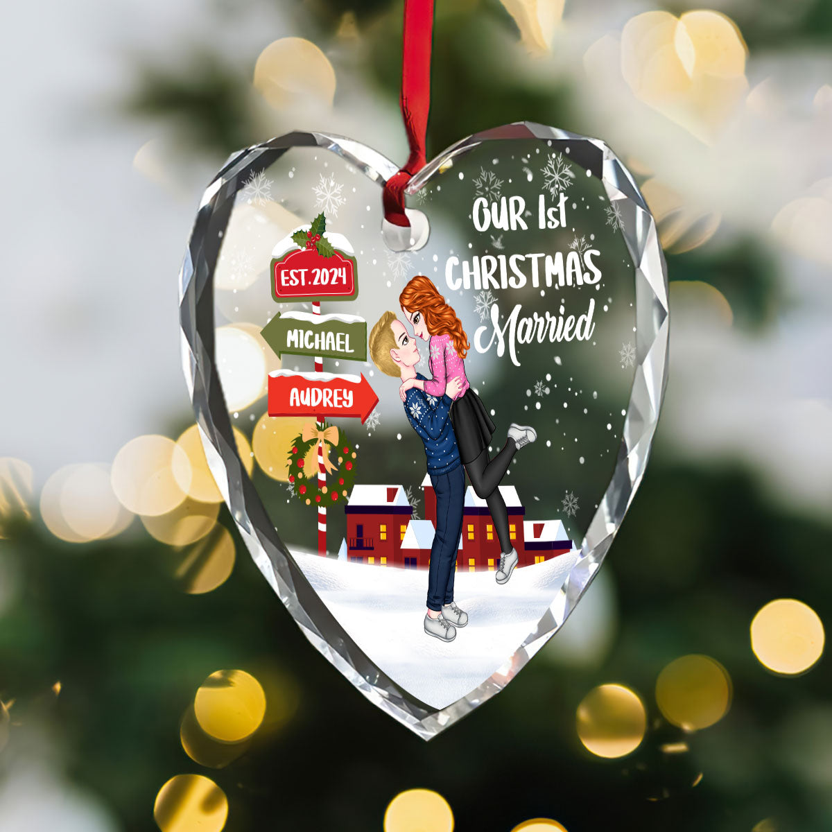 Our First Christmas Together - Personalized Heart Shaped Glass Ornament DSHGODN2187L