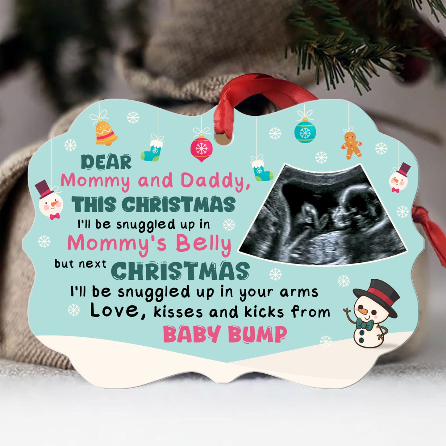 Snuggle Up In Mommy's Belly Christmas - Personalized Medallion Shaped Aluminum Ornament DSMAOHLPA2433T
