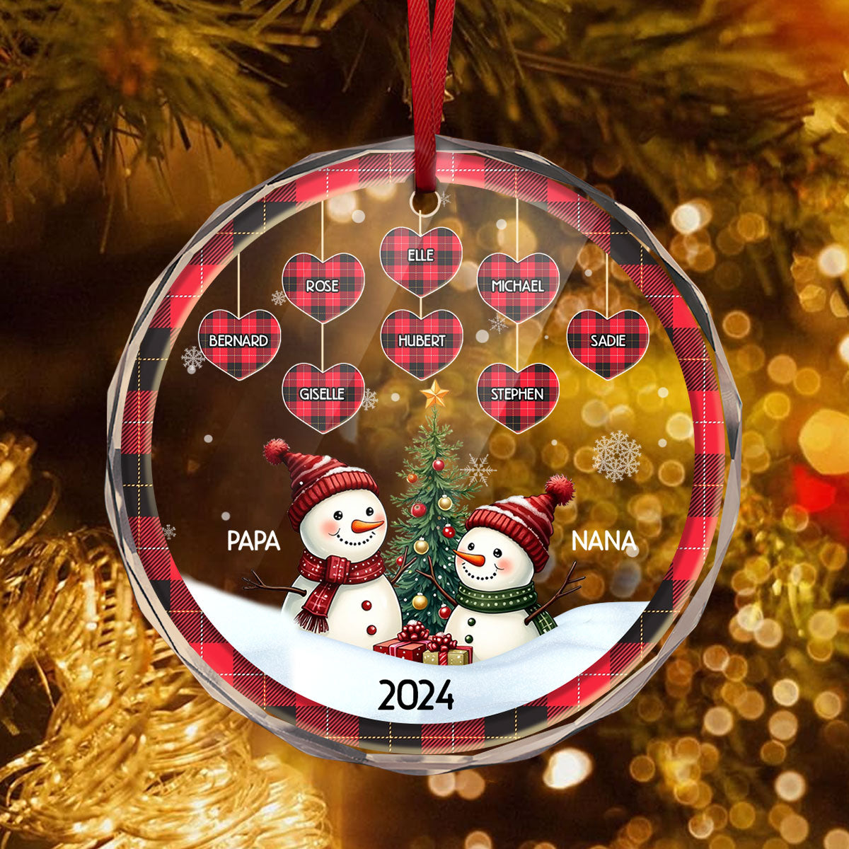 Christmas Grandparents Snowman - Personalized Custom Glass Ornament DSURGOPHLN2315T