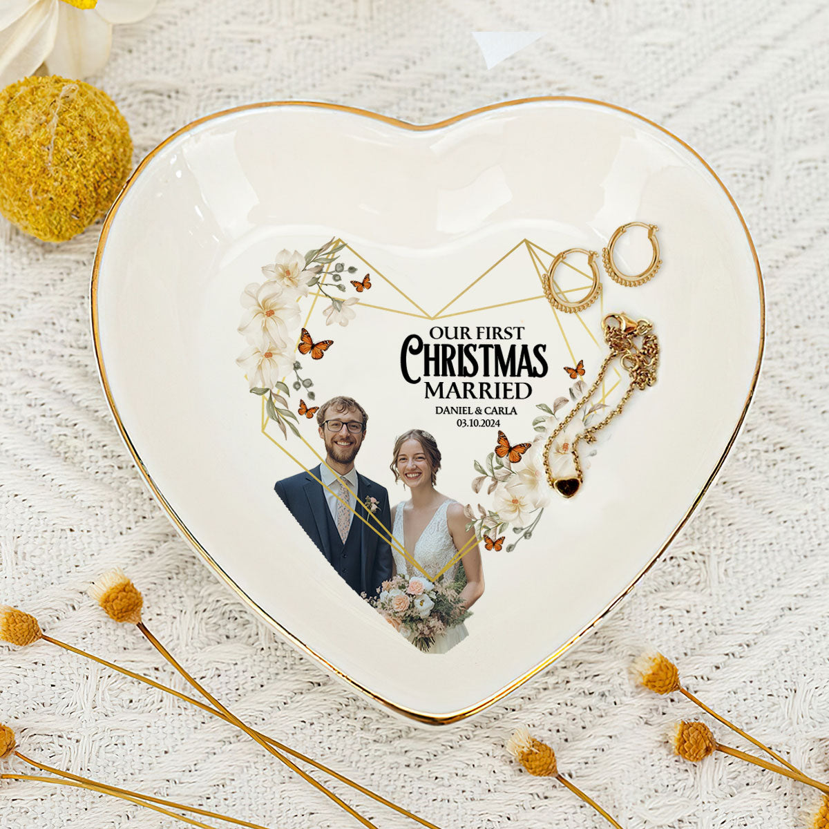 Our First Christmas Married - Personalized Heart Shaped Jewelry Dish DSSHSCRDHLPA2445T