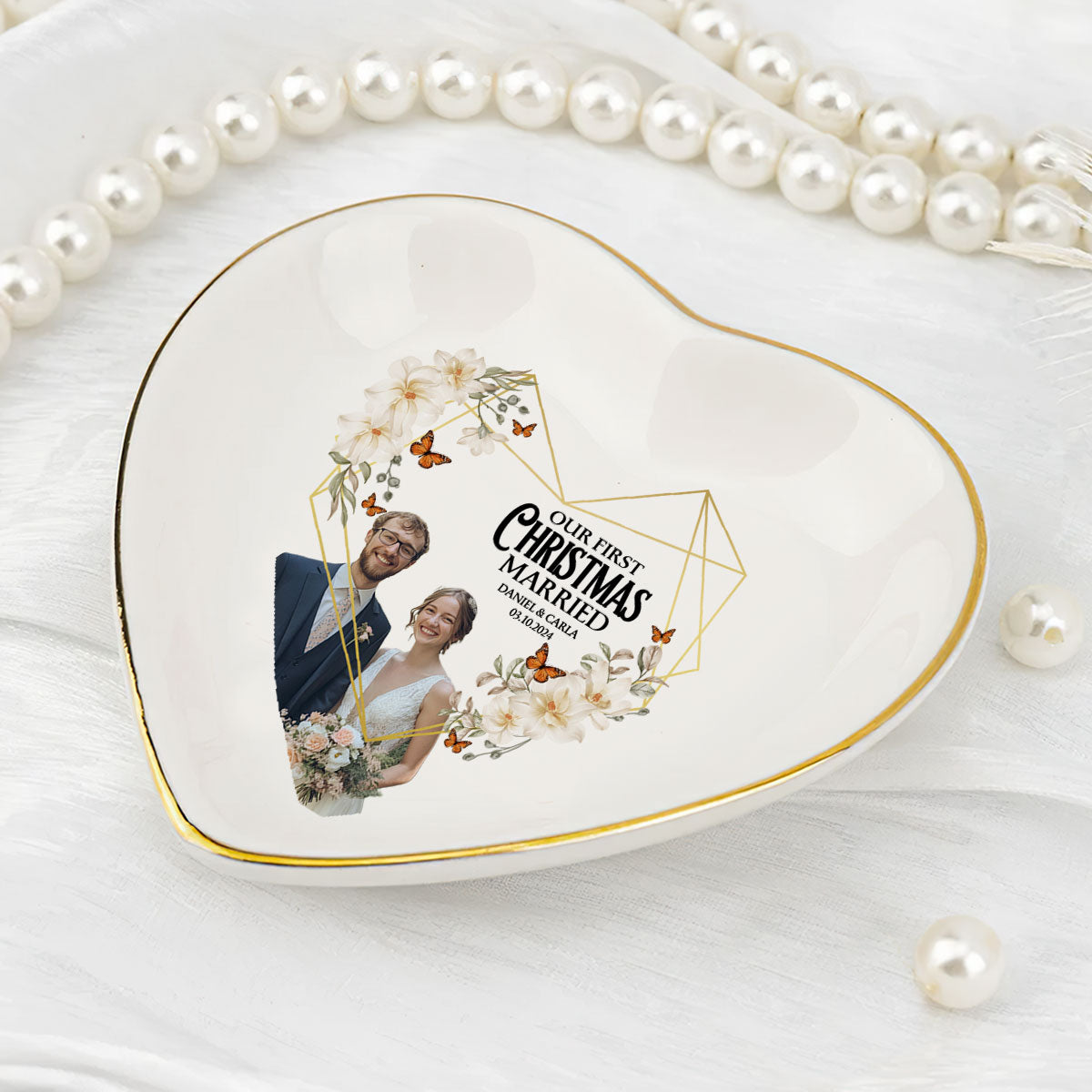 Our First Christmas Married - Personalized Heart Shaped Jewelry Dish DSSHSCRDHLPA2445T