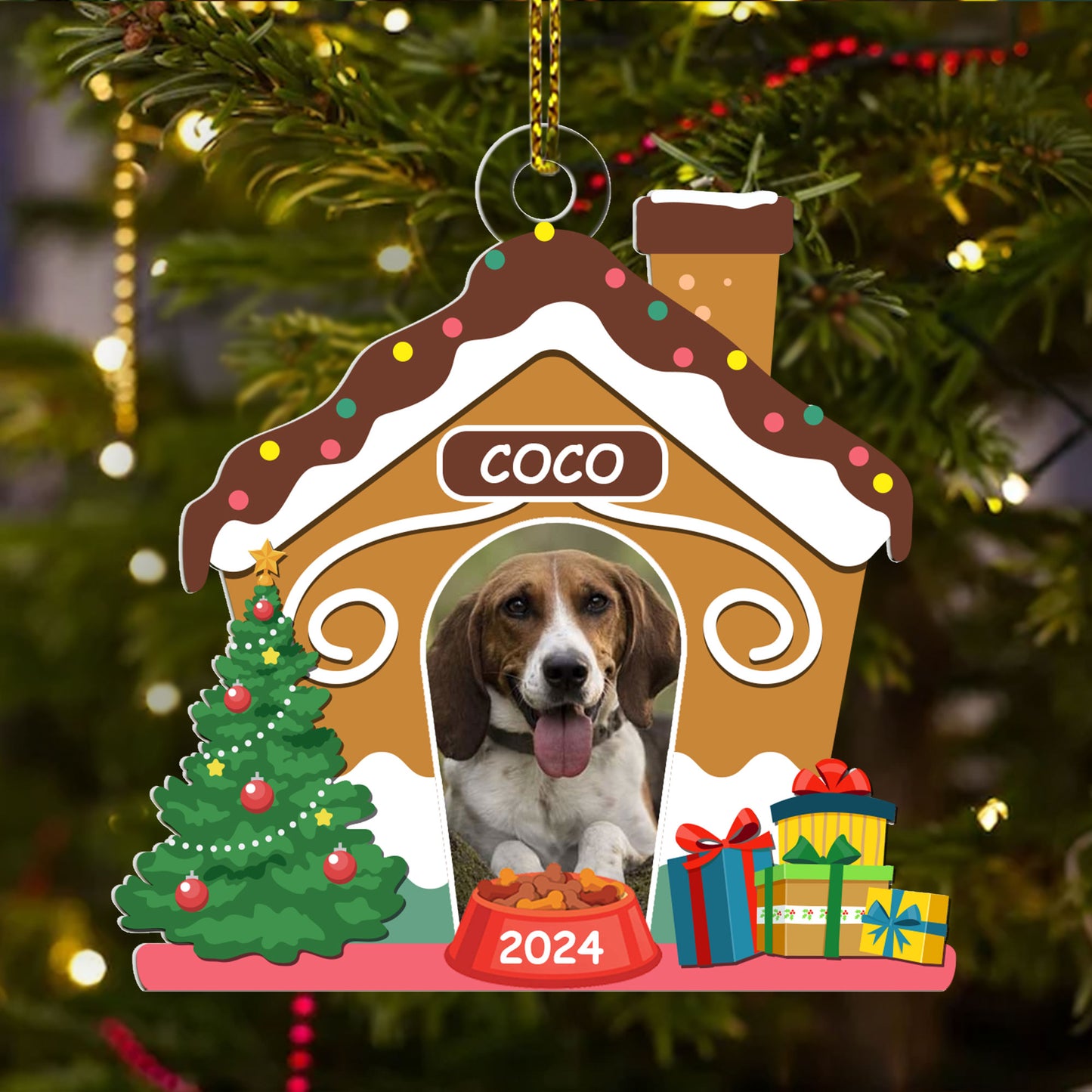 Custom Dog Photo Christmas Dog House - Personalized 1-Side Acrylic Ornament DSACOHLN2006TA