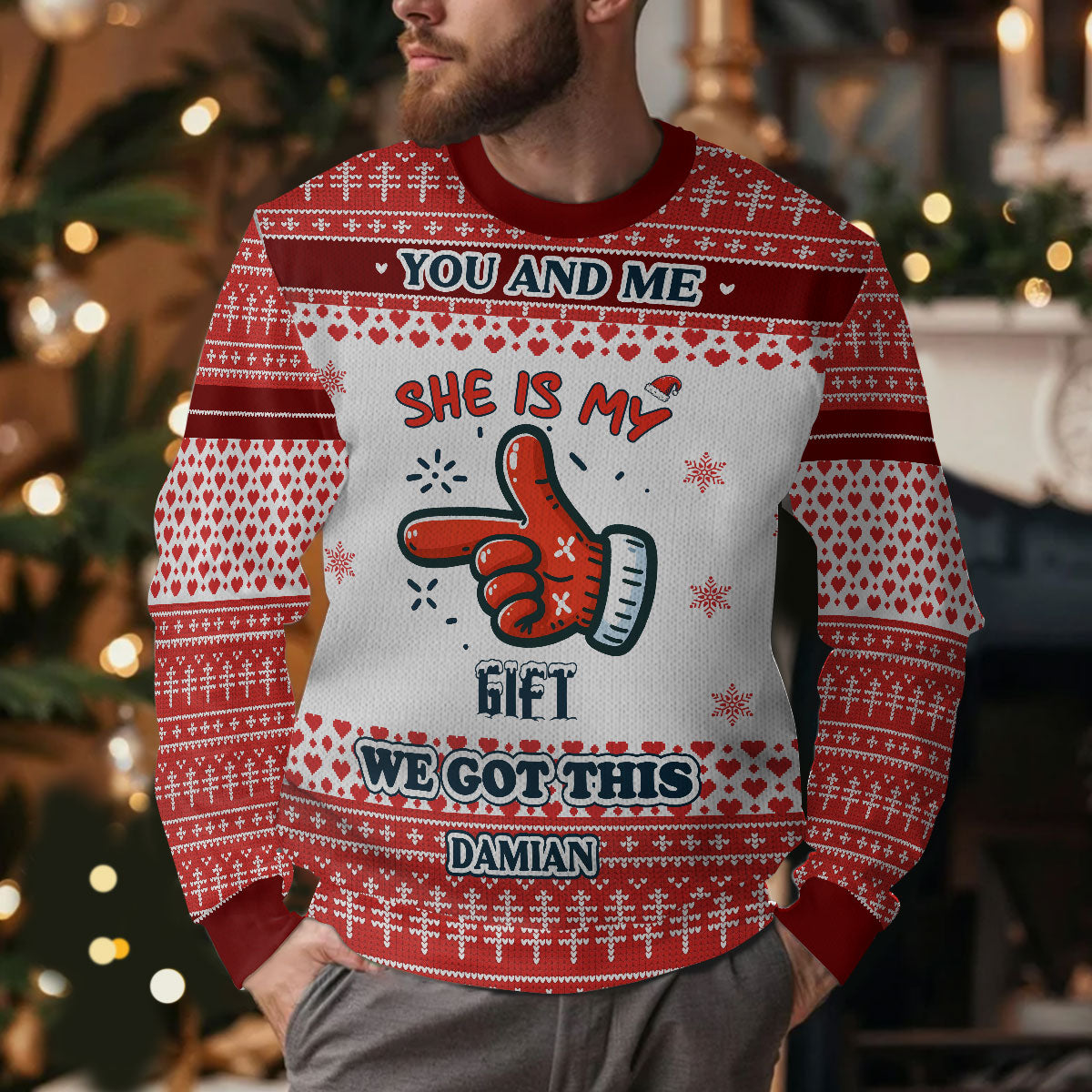 You And Me We Got This First Christmas Together | Personalized Wool Sweater DSWSWHLPA2231T