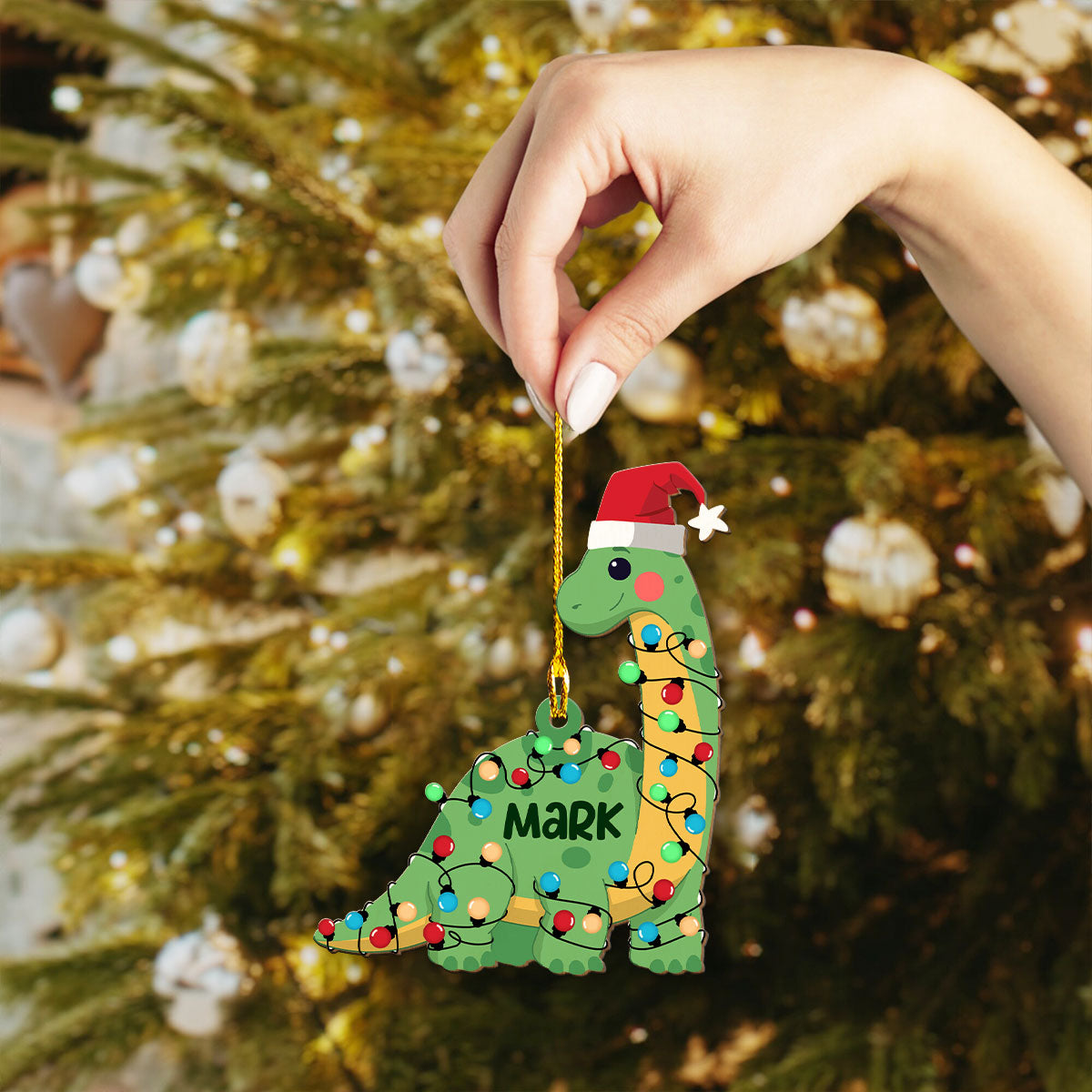 Dinosaur Lights Personalized Wood Ornament DS-27