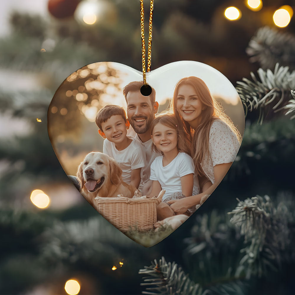 First Christmas As A Family Handprints - Personalized Heart Shaped Ceramic Ornament DSHCOHLN2145TA