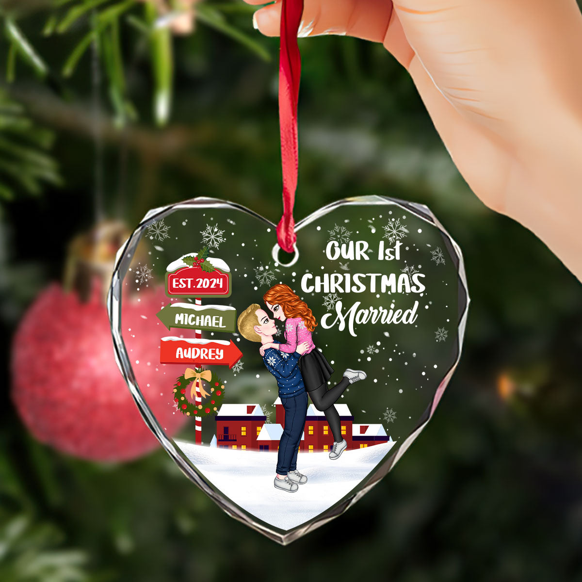 Our First Christmas Together - Personalized Heart Shaped Glass Ornament DSHGODN2187L