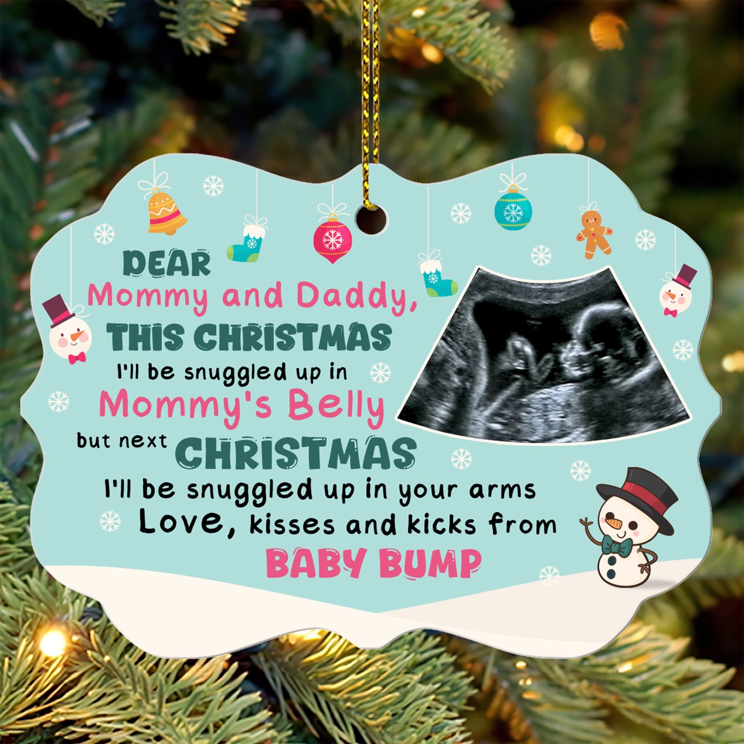 Snuggle Up In Mommy's Belly Christmas - Personalized Medallion Shaped Aluminum Ornament DSMAOHLPA2433T