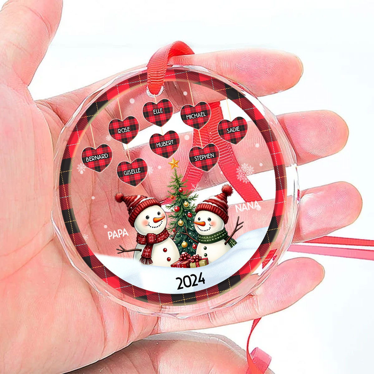 Christmas Grandparents Snowman - Personalized Custom Glass Ornament DSURGOPHLN2315T