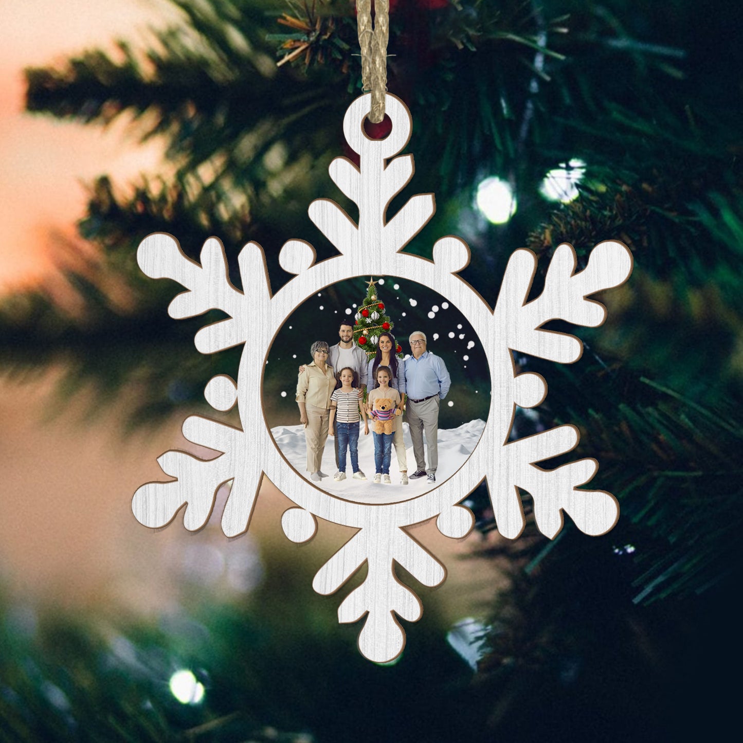 Family Photo Snowflake - Personalized Wood & Acrylic Ornament DSWAOHLN2029L