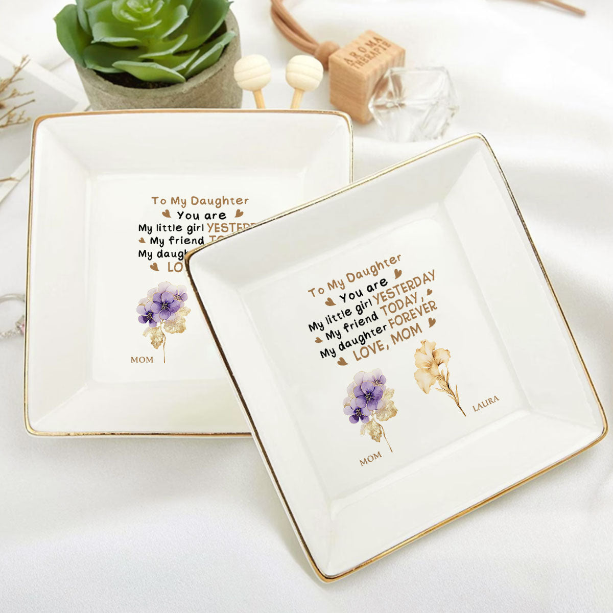 To My Daughter Birth Month Flower - Personalized Jewelry Dish DSJDHLPA2521T