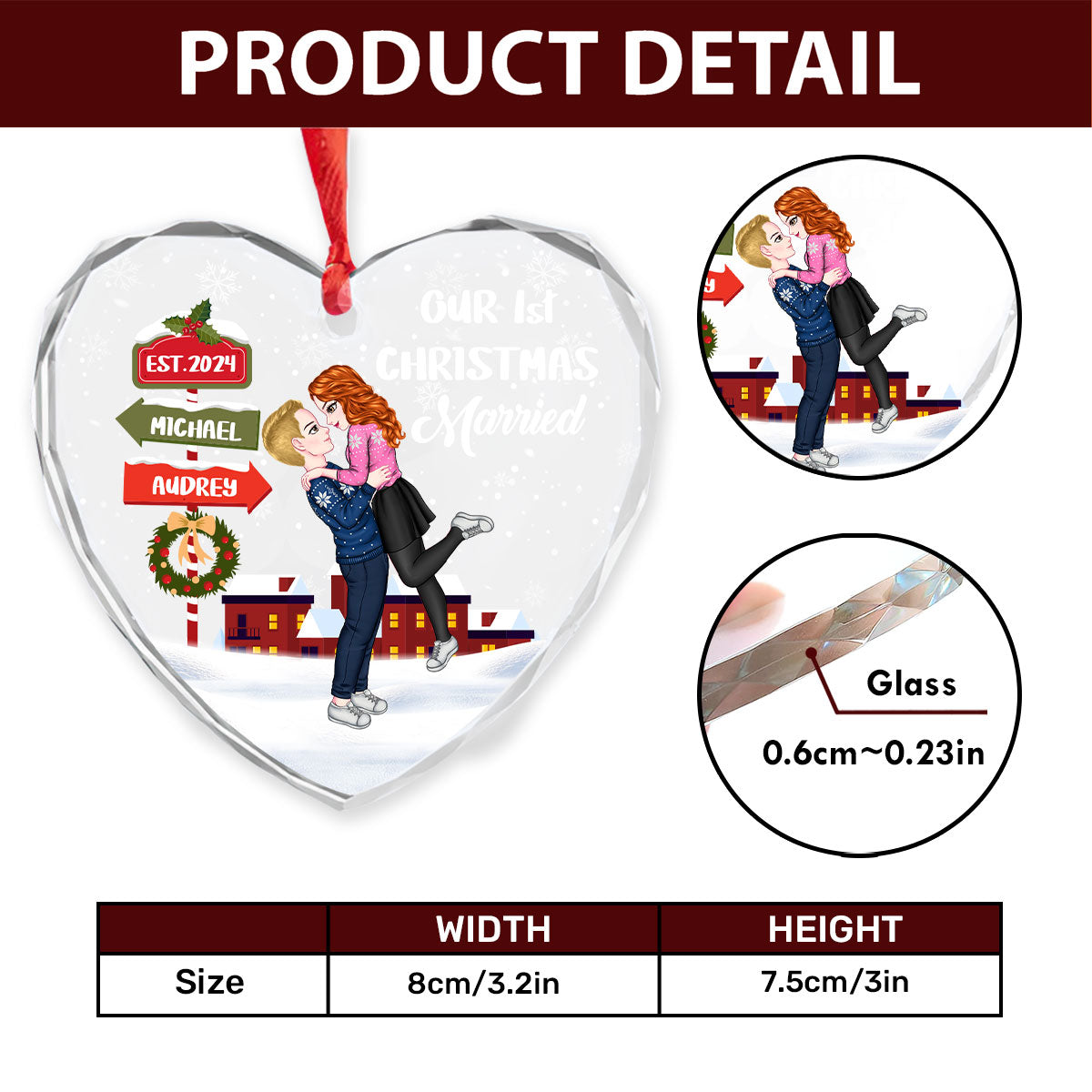 Our First Christmas Together - Personalized Heart Shaped Glass Ornament DSHGODN2187L