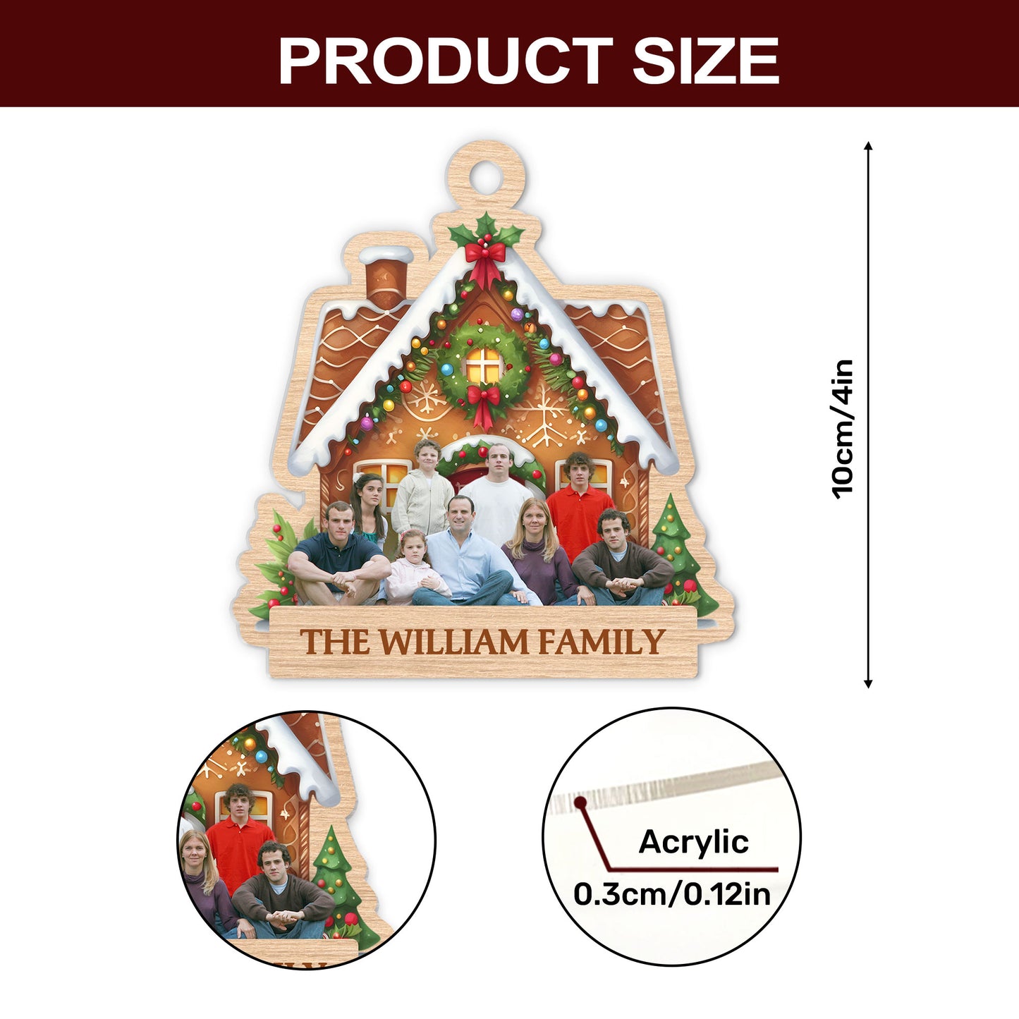 Custom Photo Family Gingerbread House - Personalized 1-Side Acrylic Ornament DSACOHLPA2125M