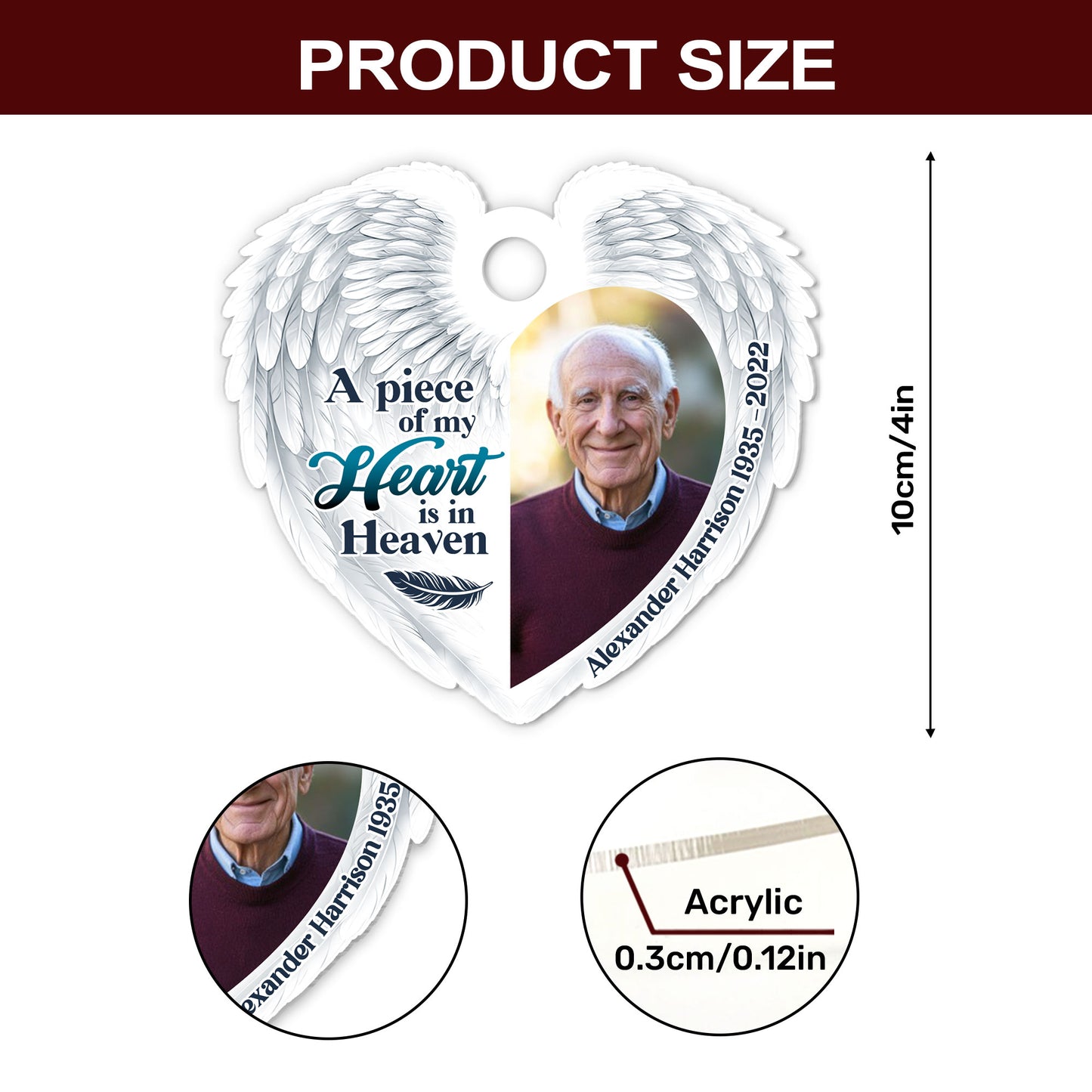 A Piece Of My Heart Is In Heaven - Personalized 1-Side Acrylic Ornament DSACOHLPA2210L