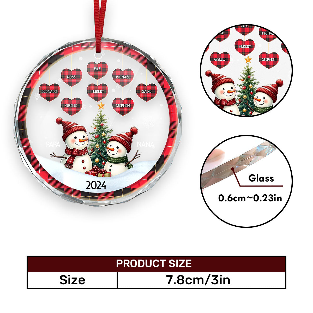 Christmas Grandparents Snowman - Personalized Custom Glass Ornament DSURGOPHLN2315T