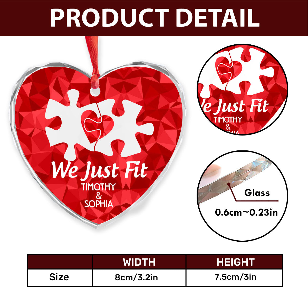 We Just Fit - Personalized Heart Shaped Glass Ornament DSHGOHLN2382L