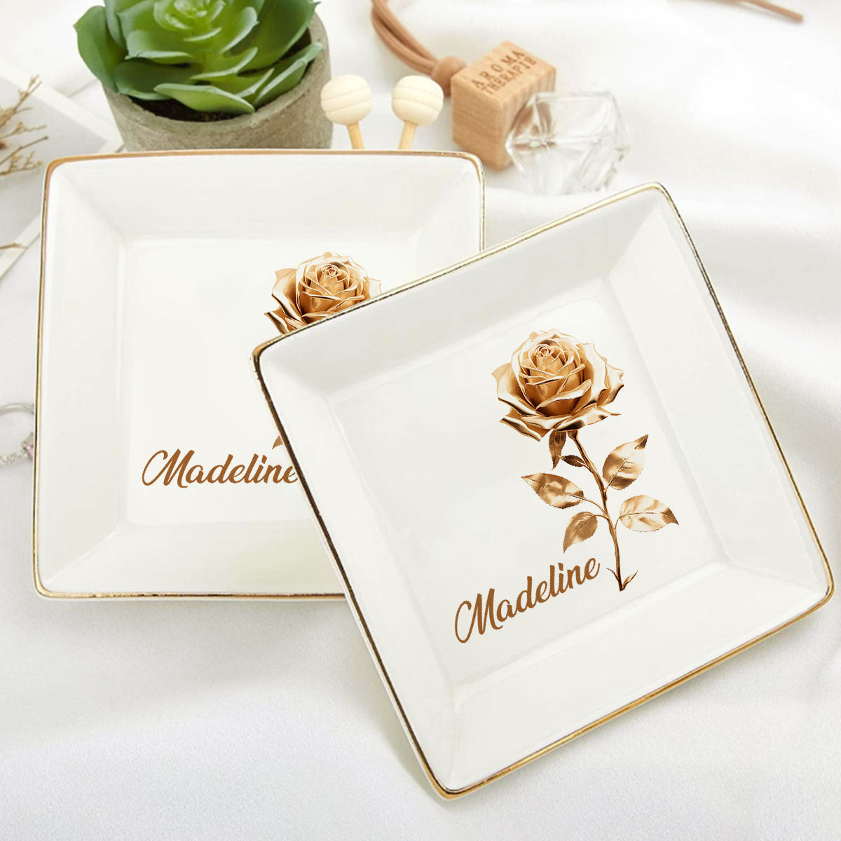 Gold Birth Month Flower - Personalized Jewelry Dish DSJDHLN2500D
