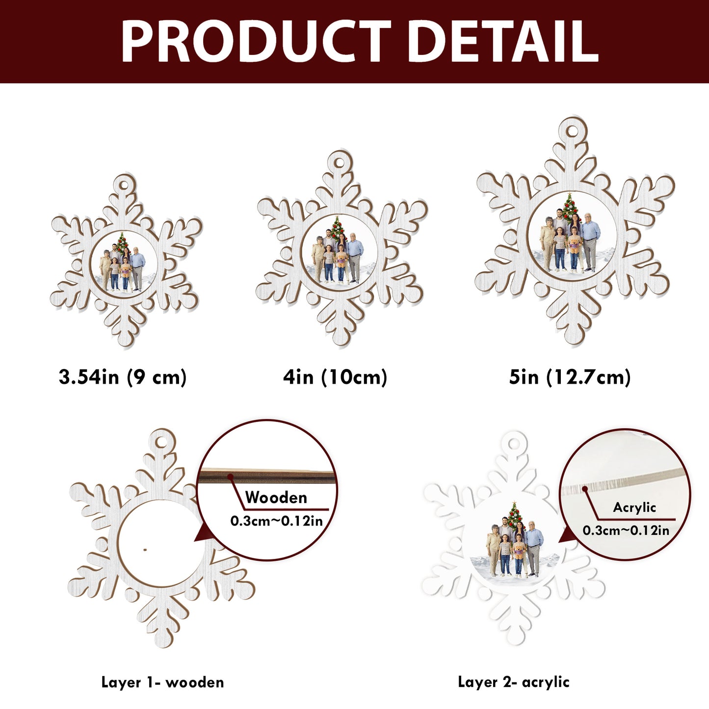 Family Photo Snowflake - Personalized Wood & Acrylic Ornament DSWAOHLN2029L