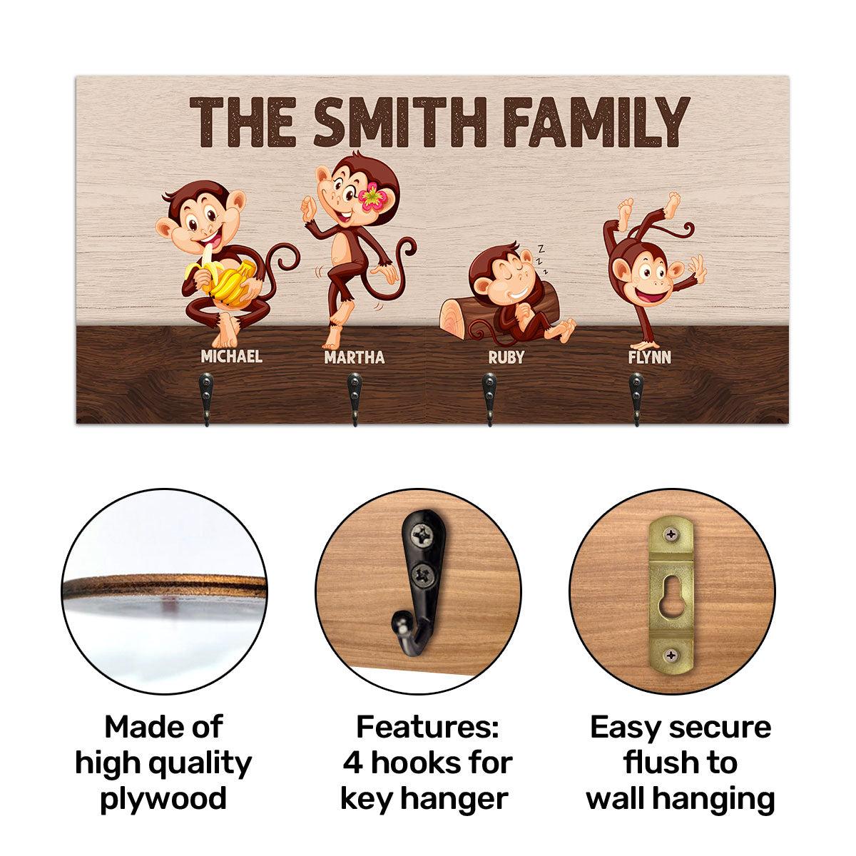 The Monkey Family - Personalized Key Holder DSUWKHCSDN1968M