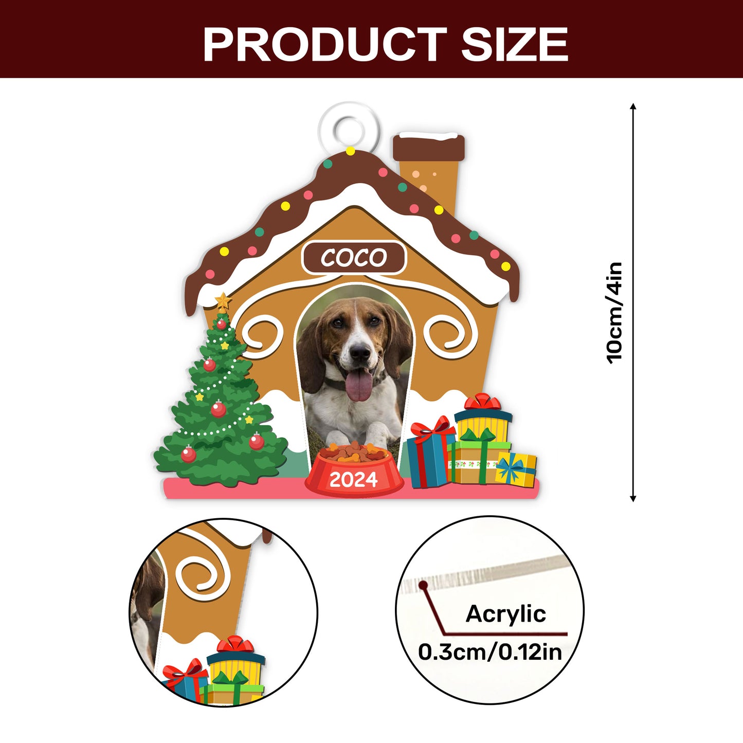 Custom Dog Photo Christmas Dog House - Personalized 1-Side Acrylic Ornament DSACOHLN2006TA