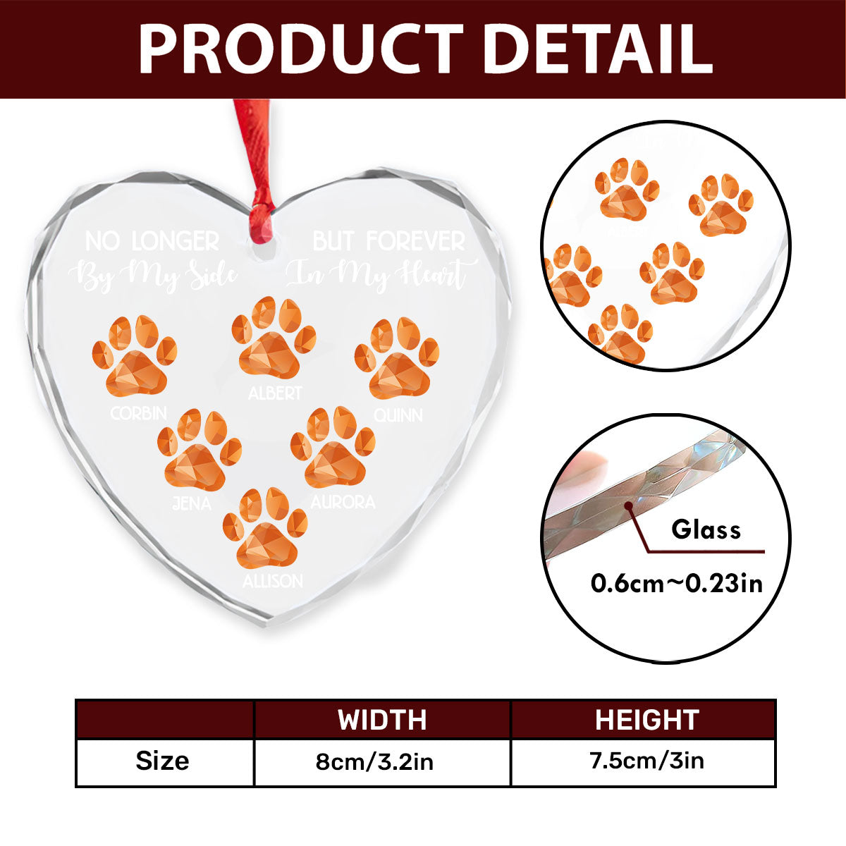 Pet Lovers Forever In My Heart - Personalized Heart Shaped Glass Ornament DSHGOHLN2136TA