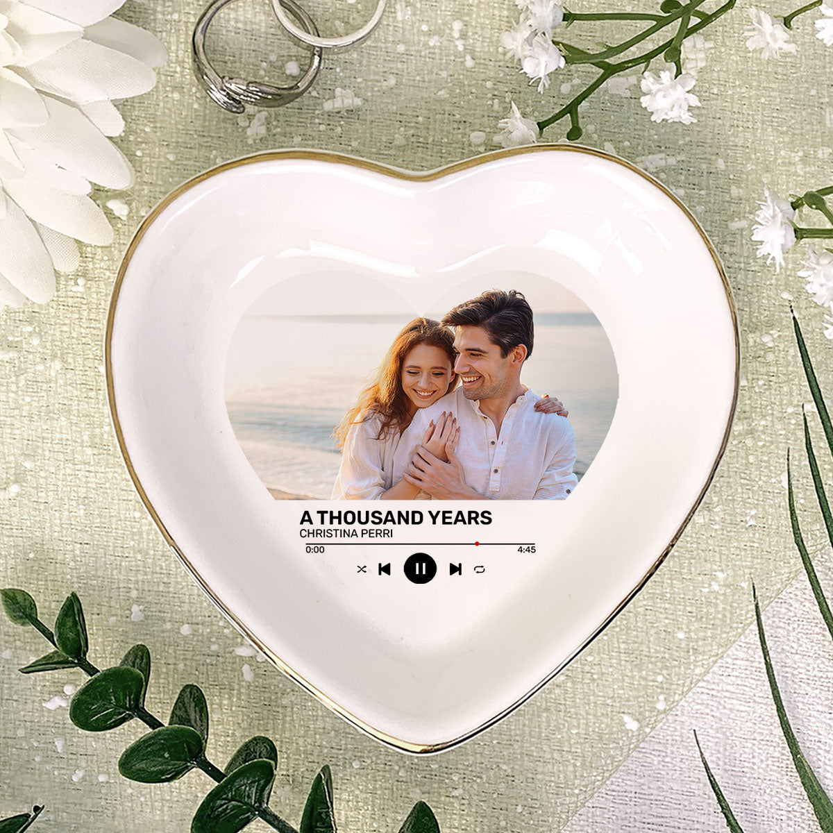 Our Favorite Love Song - Personalized Heart Shaped Jewelry Dish DSSHSCRDHLN2449M