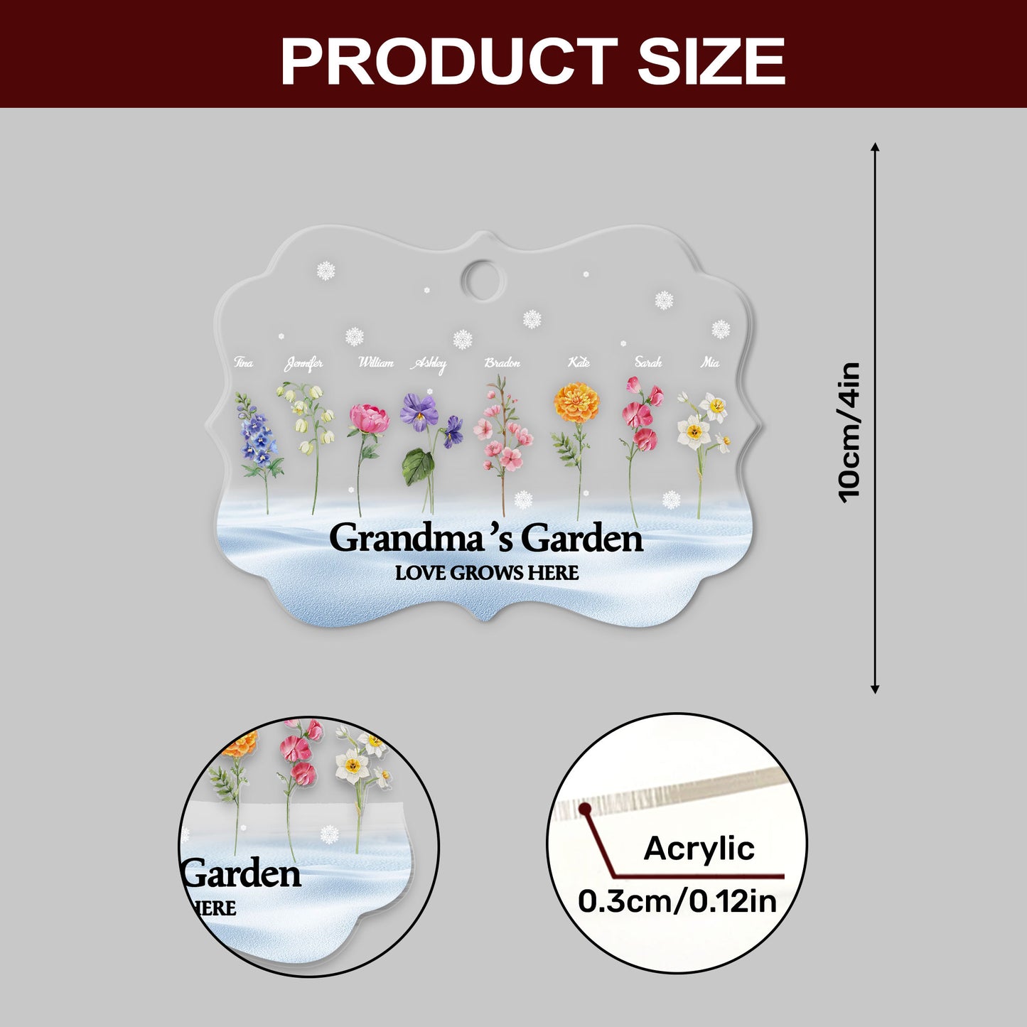 Grandma‘s Garden Love Grows Here - Personalized 1-Side Acrylic Ornament DSACOHLPA1993M