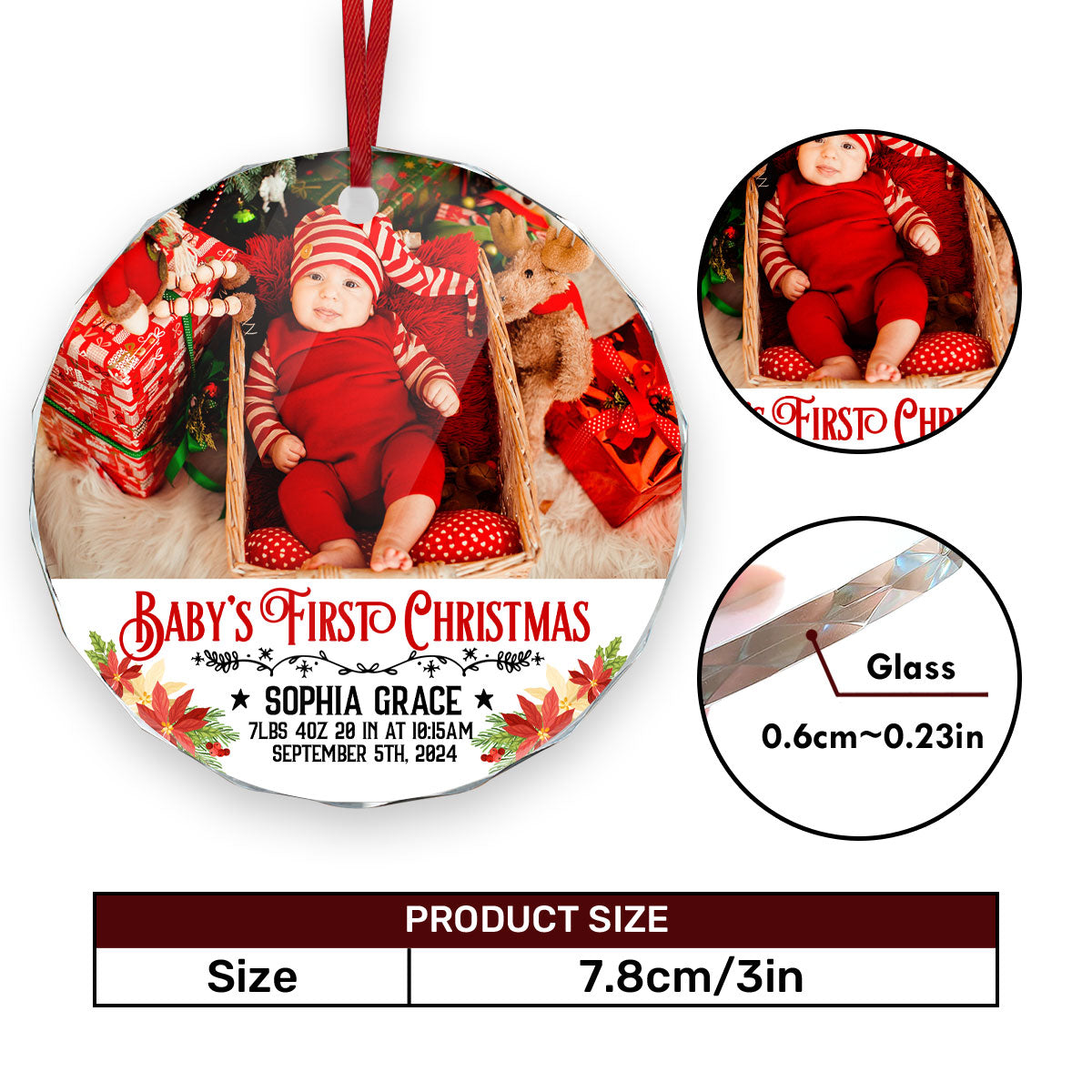 Baby’s First Christmas - Personalized Custom Glass Ornament DSURGOPHLPA2410L