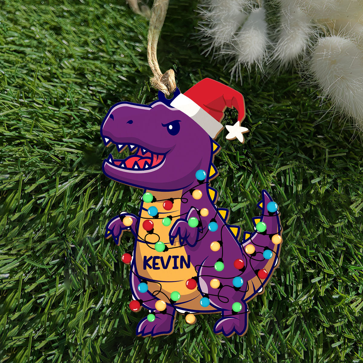 Trex Lights Personalized Wood Ornament DS-28