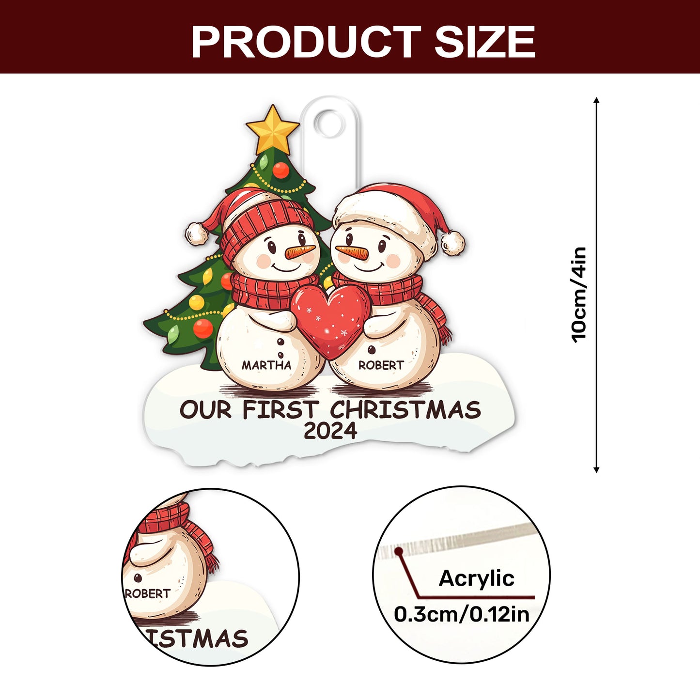 Our First Christmas Snowman Couple - Personalized 1-Side Acrylic Ornament DSACOHLN2380T