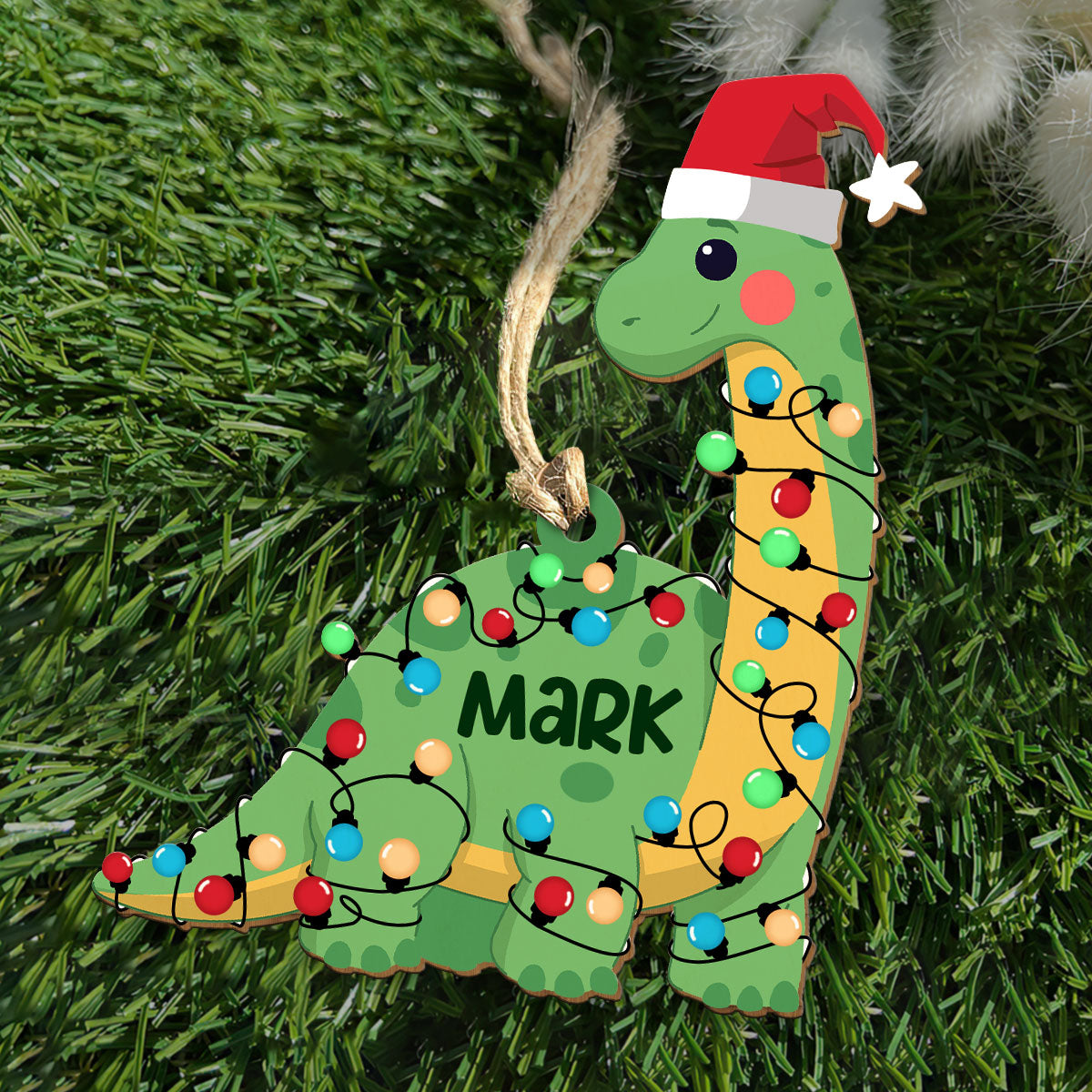 Dinosaur Lights Personalized Wood Ornament DS-27