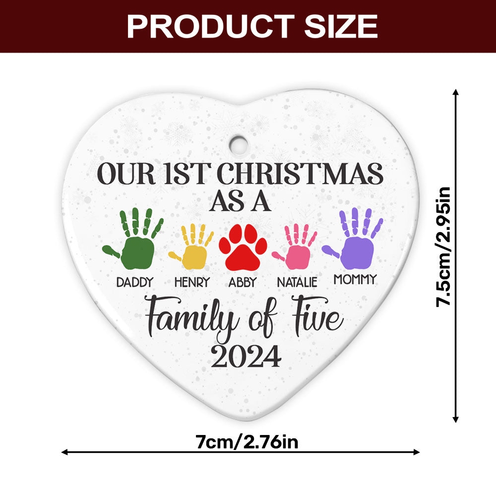 First Christmas As A Family Handprints - Personalized Heart Shaped Ceramic Ornament DSHCOHLN2145TA
