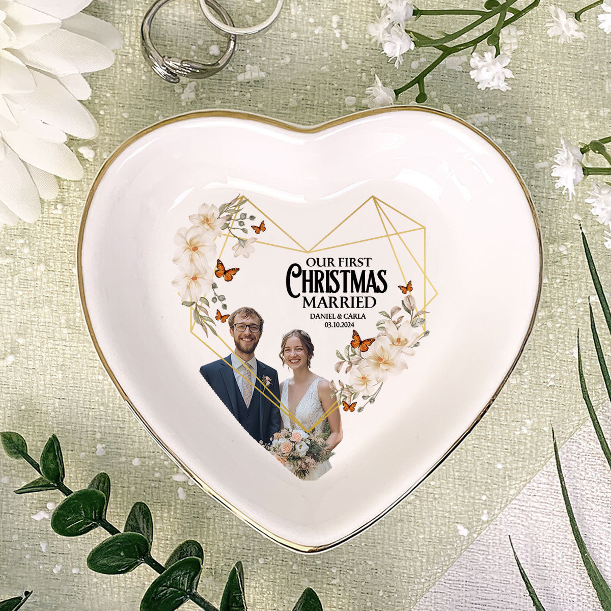 Our First Christmas Married - Personalized Heart Shaped Jewelry Dish DSSHSCRDHLPA2445T