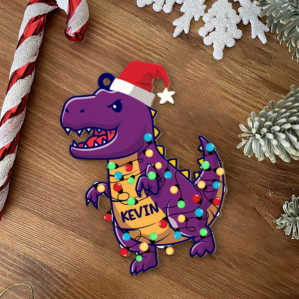 Trex Lights Personalized Wood Ornament DS-28