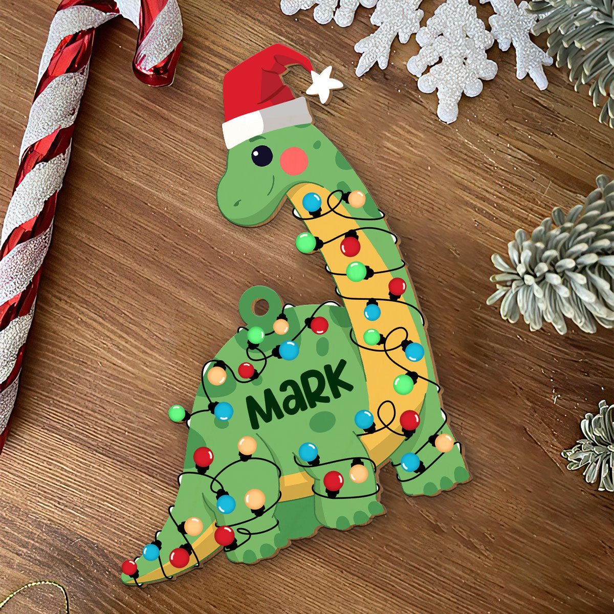 Dinosaur Lights Personalized Wood Ornament DS-27