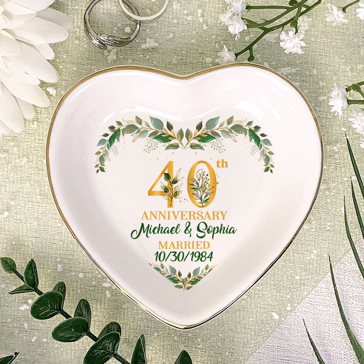 Wedding Anniversary - Personalized Heart Shaped Jewelry Dish DSSHSCRDHLN2423L