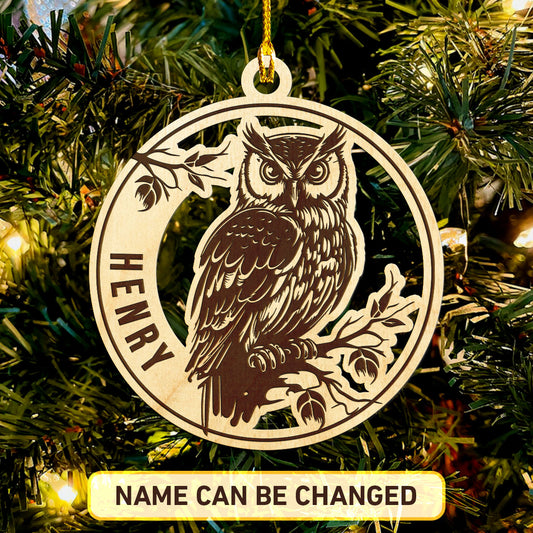 Owl Personalized Wood Ornament DS-13