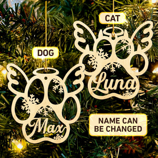 Dog And Cat Paw Shaped - Personalized Memorial Wooden Ornament DS-006