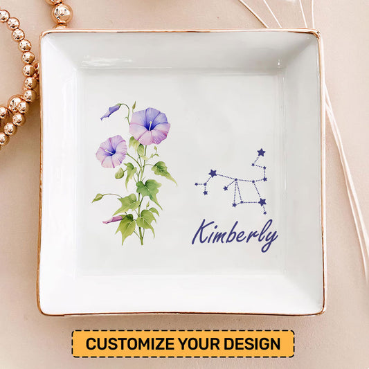 Birth Month Zodiac Flower - Personalized Jewelry Dish DSJDPT1865TA