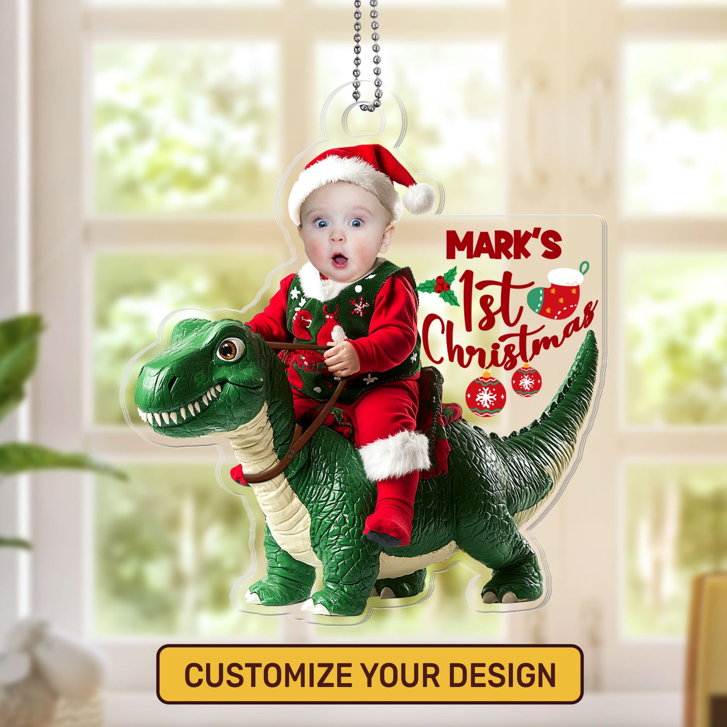 Santa Kid Riding Dinosaur - Personalized 1-Side Acrylic Ornament DSACOHLT1844TA