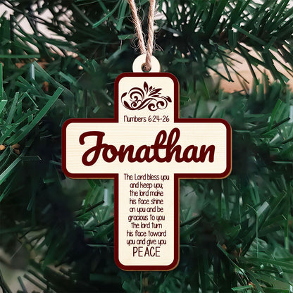 Numbers 6:24-26 Cross Personalized Wood Ornament DS-008