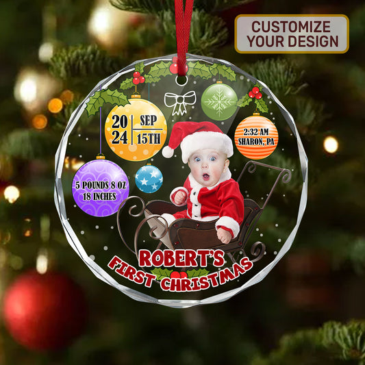 Baby First Christmas - Personalized 1-Side Round Glass Ornament DSURGOPHLT1693TA