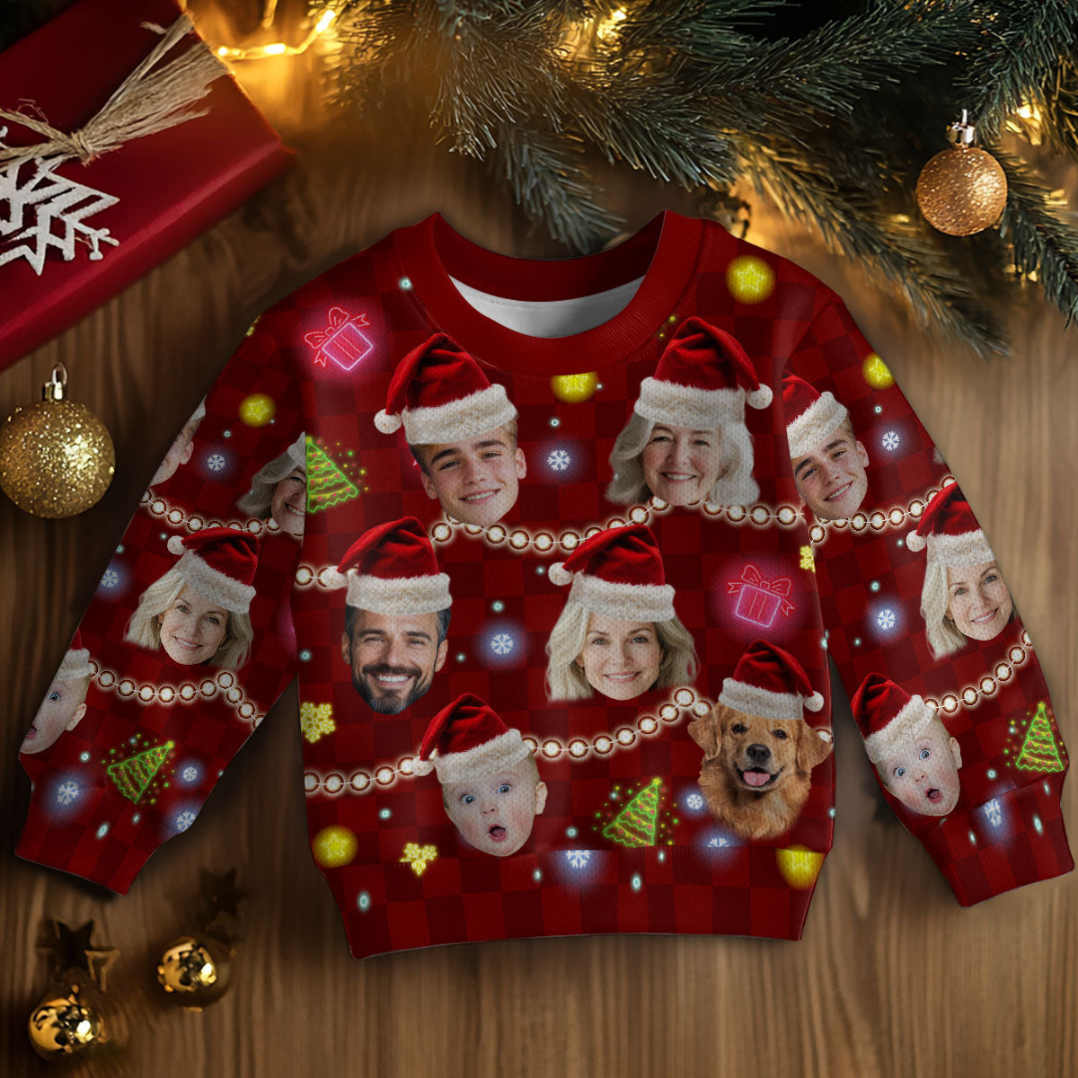 Face Family Photo Ugly Christmas | Personalized Wool Sweater DSWSWHLPA2342L