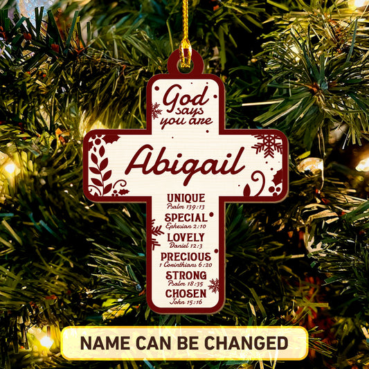 God Says I Am - Cross Personalized Wood Ornament DS-50