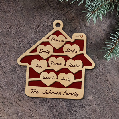 Family Hearts and Home - 2 Layers Personalized Wood Ornament DS-65